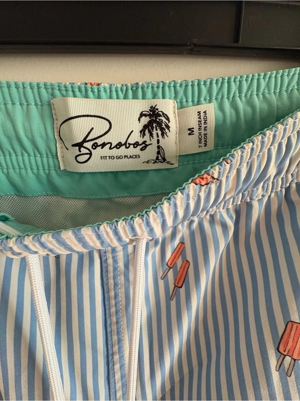 Bonobos Blue and White Striped Swim Shorts with Mint Lining